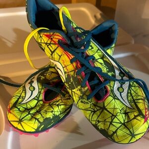 Saucony Neon Yellow and Blue XC spikes women’s size 10.5